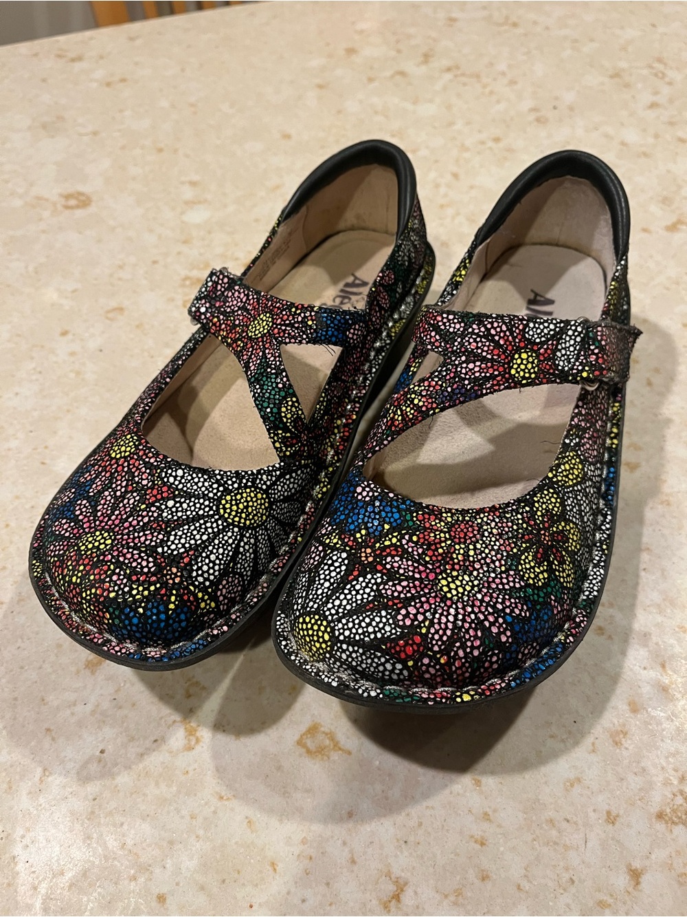 Alegria Floral Mary Jane Comfort Shoes - Black Multicolor